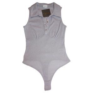 Sleeveless Top Bodysuit NWT SMALL one piece collared shirt gray